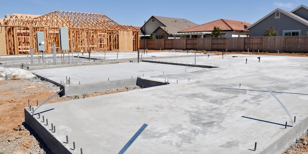 concrete slab reinforced with rebar for new home