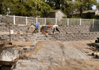 A retaining wall excavation and build at a residential neighborhood is South Carolina